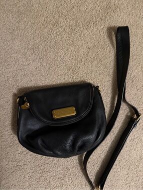 Marc by Marc Jacobs Black Leather Pebbled Crossbody with Gold Plate
